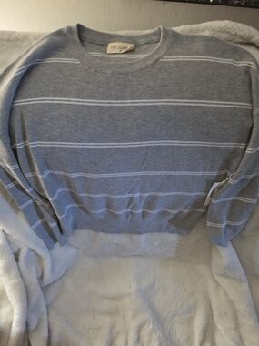 78&Sunny Light Gray Striped Crewneck Sweater